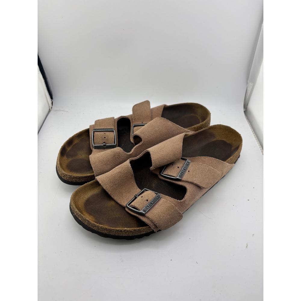 Birkenstock Arizona Suede Leather Sandals Taupe Brown Two Strap Slides EU 39
